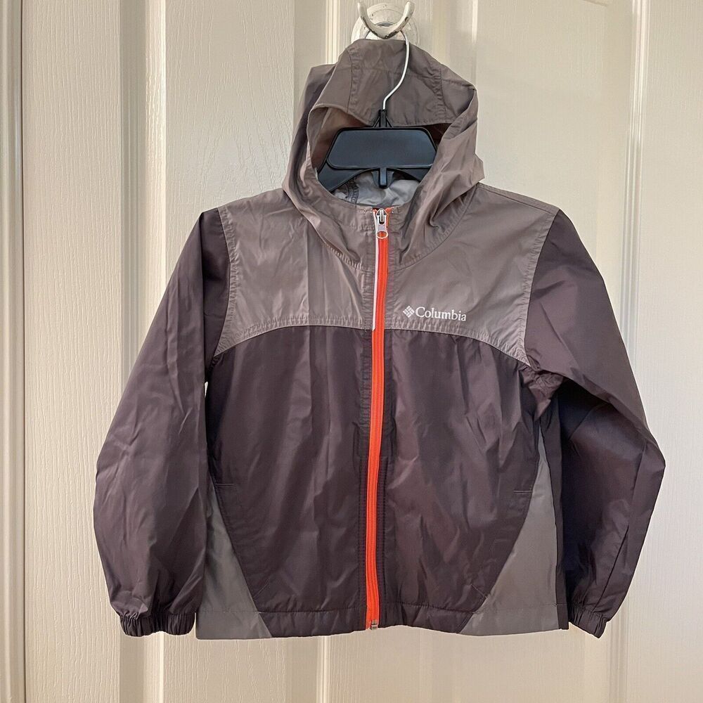 Columbia Glennaker Hooded Rain Jacket Windbreaker Shell Gray Boys Size XXS 4-5